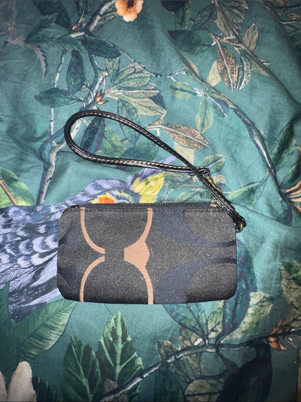 Coach Black Wristlet with Brown Signature Pattern